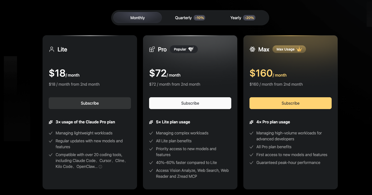 Zhipu GLM international Z.ai coding plan pricing page